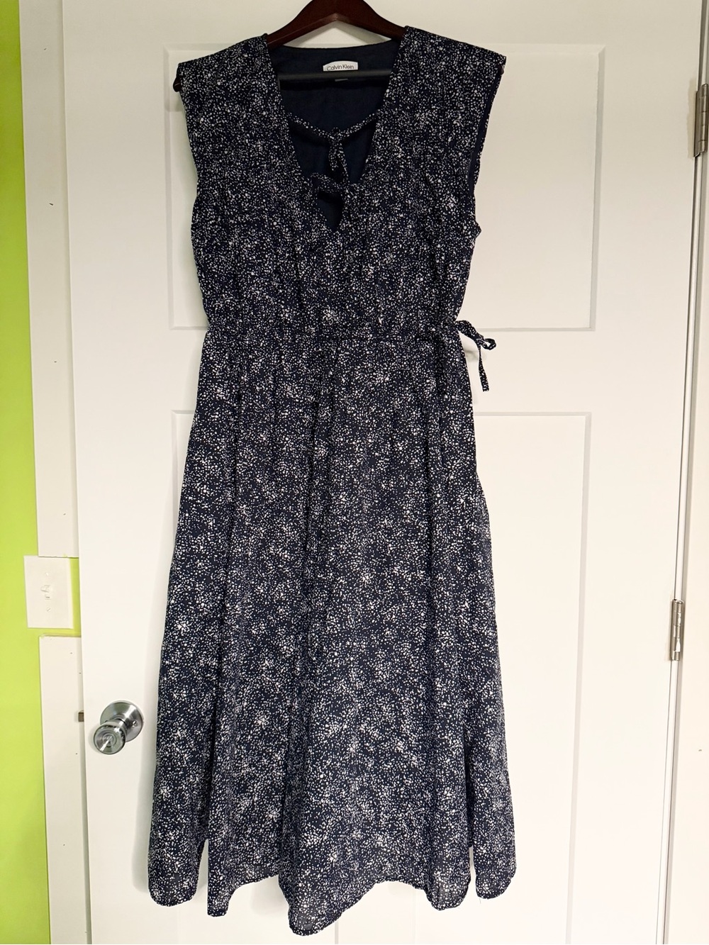 Calvin Klein Navy and White Floral Cotton Sleeveless Midi Dress